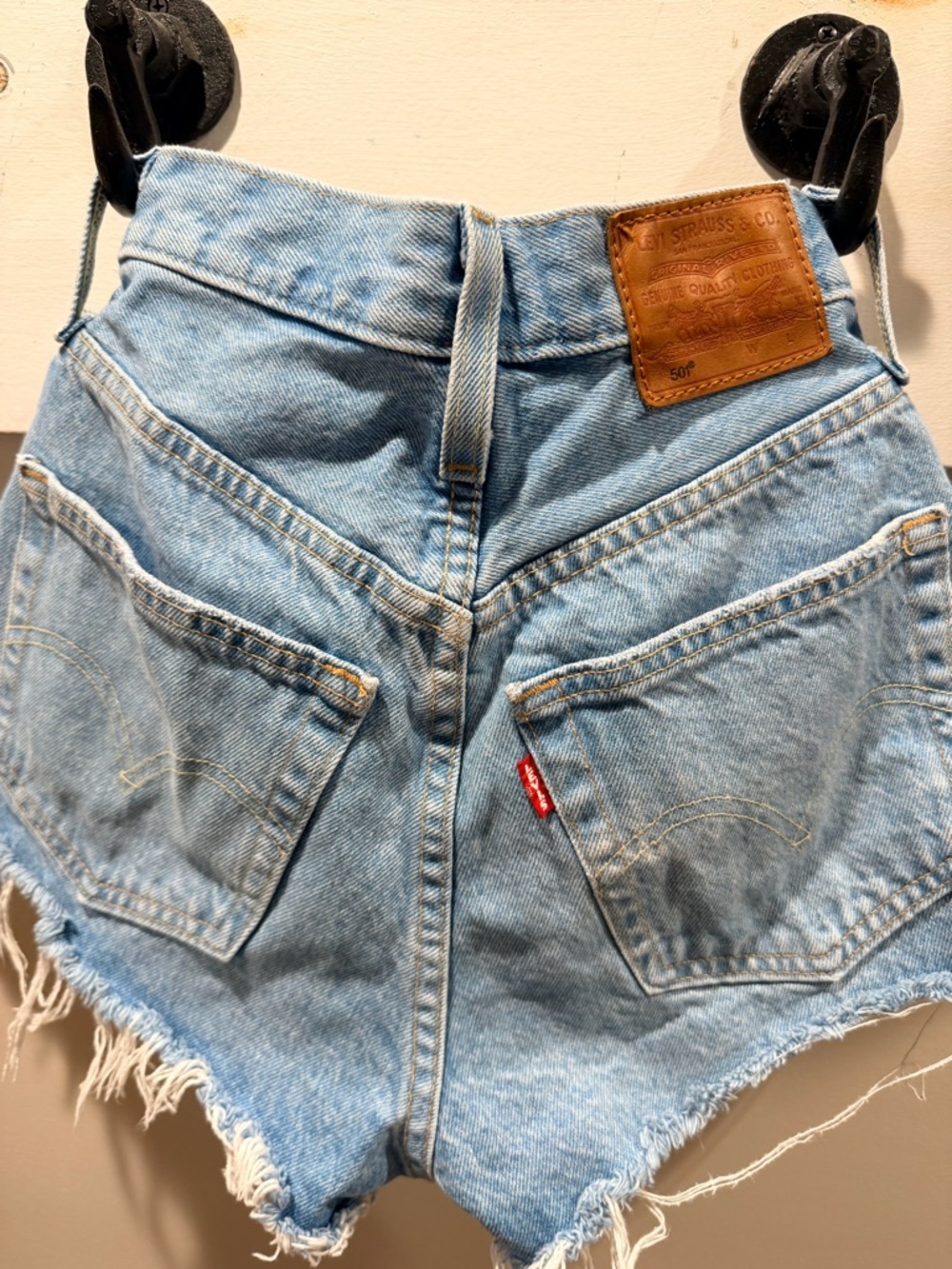 Levi's Premium Light Blue Distressed Cutoff Denim Shorts - Picture 3 of 7
